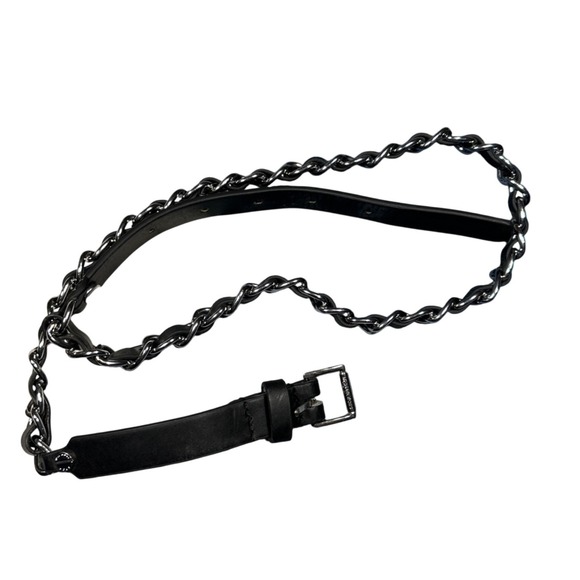 Michael Kors Accessories - Michael Kors Black Leather Silver Chain Link Belt Women Small Medium Hardware
